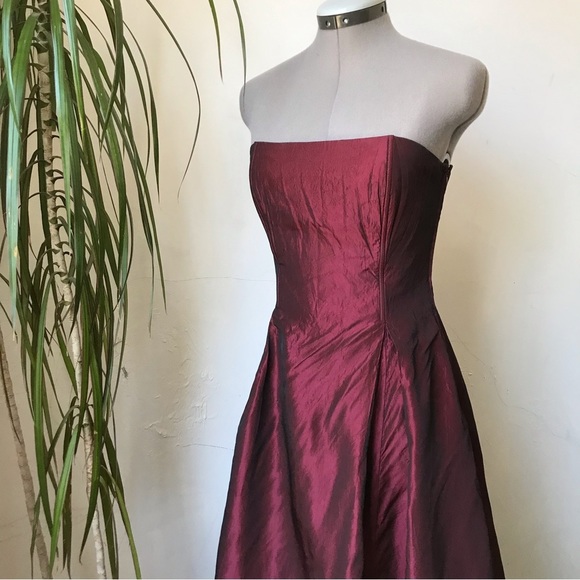 Jessica McClintock Satin Burgundy Prom Gown Strapeless Ballroom Dress Size 7 - Picture 3 of 15